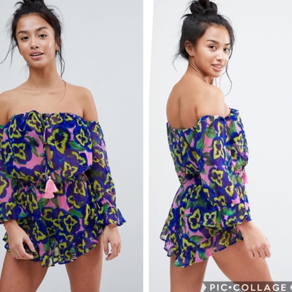 ASOS Other - ASOS Pretty Pansy Print Frill Beach Romper 2 NWT